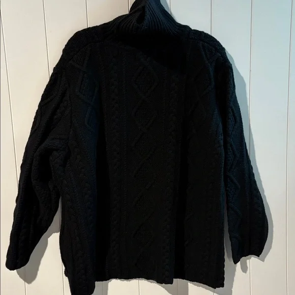 Eddie Bauer wool blend black cAble knit turtleneck boxy fit 4X - Picture 4 of 8